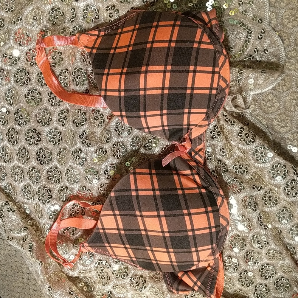 Orange and Black Plaid bra size 34C